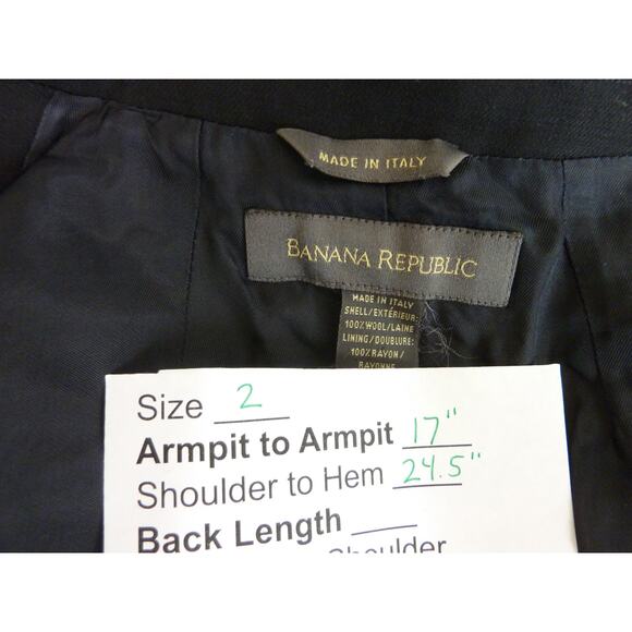 Banana Republic Wool Jacket Hook Eye Closures Black Size 2 - Picture 6 of 6